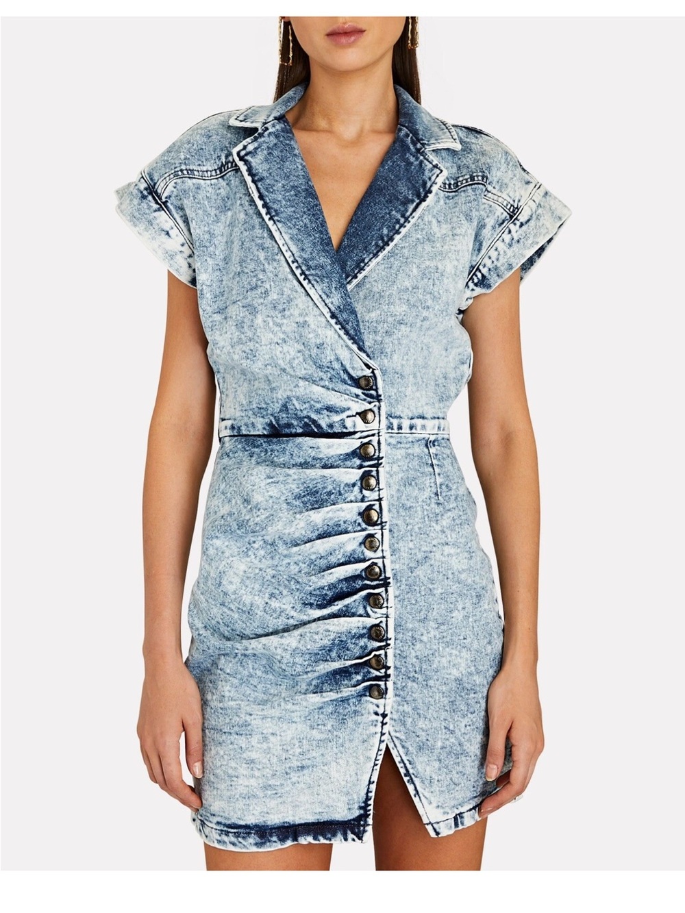 Retrofete Gia Dress Light Blue Acid Mini Denim Padded Shoulder